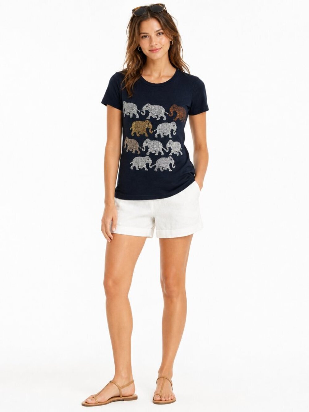 J.Crew Metallic Elephant Graphic Tee Preppy Navy Size XXS